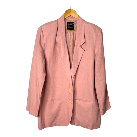 Carole Little Petites Linen Blazer Silk Lined Career Jacket‎ Pink Women Size 12 - Picture 1 of 7